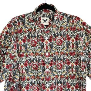 Yiume Hawaiian Shirt Large Tattoo Skull Floral Rocker Cotton Button Short Sleeve